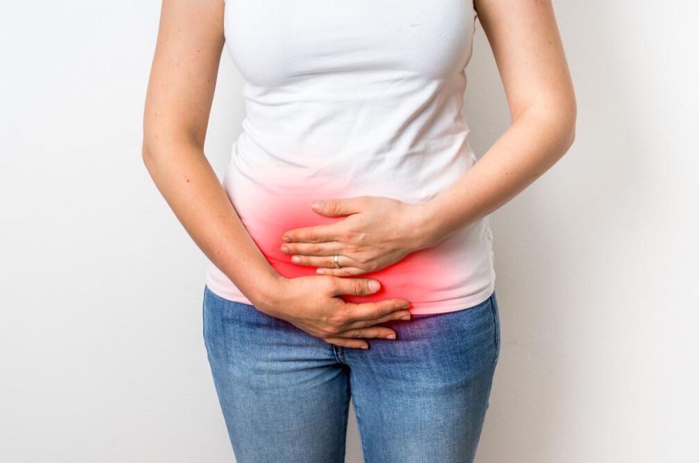Pain in the lower abdomen with cystitis